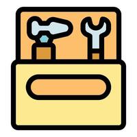 Toolbox holding hammer and wrench, ready for repairing vector