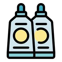Two cleaning products bottles with caps and labels standing side by side vector