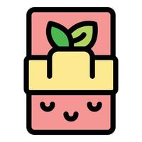 Eco friendly soap bar with smiling face and green leaves vector
