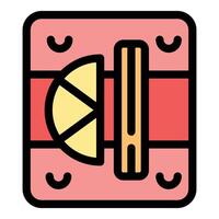 Sushi box with lemon and soy sauce representing japanese cuisine vector