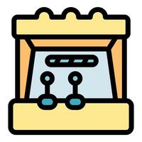 Retro arcade game machine with joysticks and screen displaying playing progress vector