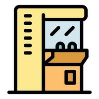 Retro arcade game machine standing in amusement park or entertainment center vector