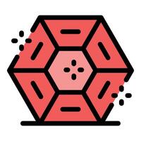 Red geometric shape showing nanomaterial structure with central hexagon and surrounding pentagonal shapes vector