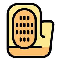 Kitchen glove protecting hand while using grater, ensuring safety and preventing injuries vector