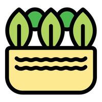 Seedlings growing in rectangular pot filled with wavy soil vector