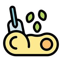 Planting seeds with trowel in soil for gardening and agriculture vector