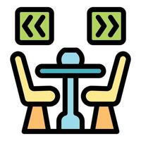 Speed dating event with two chairs and table facing each other vector