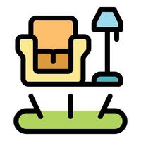 Hologram of armchair and floor lamp being projected onto surface vector