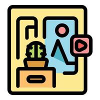 Online gallery showing landscape painting with play button, cactus and cabinet vector
