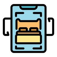 Smartphone showing double bed in online room booking app vector