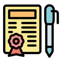 Notary public signing and certifying official document with stamp and pen vector
