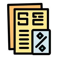 Calculating taxes with documents and percentage symbol icon vector