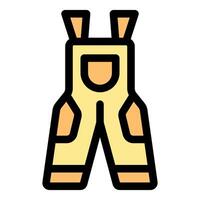 Worker wearing yellow dungarees with front pocket and straps, protective workwear for various professions vector