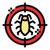 Exterminator targeting cockroach bug with crosshair, pest control vector
