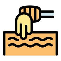 Honey dripping from wooden honey dipper onto toast vector