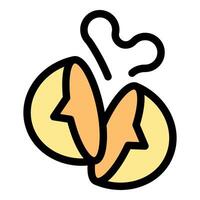 Broken eggshell with smelling bad odor, cartoon illustration of rotten egg vector