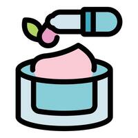 Pipette adding moisturizing serum to cosmetic cream in a jar for skincare routine vector
