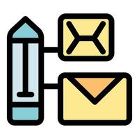 Pencil connecting to mail and envelope icons symbolizing email marketing strategy vector