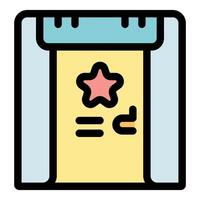 Saving game progress with star icon on retro cartridge representing success vector