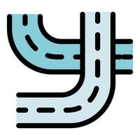 Highway intersection connecting two curved roads with overpass bridge vector