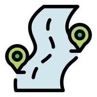 Location pins showing the route on a winding road vector