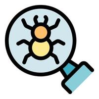 Magnifying glass showing computer bug, debugging and software testing vector