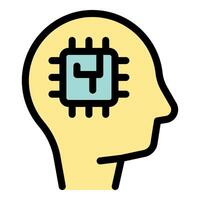 Human head profile with implanted microchip representing artificial intelligence vector