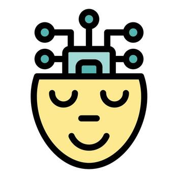 Yellow ai face is processing data with neural network and relaxing vector