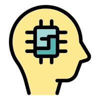 Human head silhouette containing microchip showing artificial intelligence concept vector