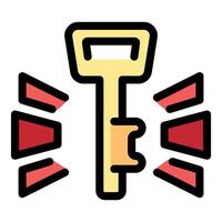 Golden key shining with bright red light beams, access and security concept vector
