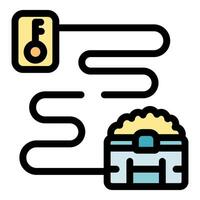 Quest key leading to treasure chest through winding path vector