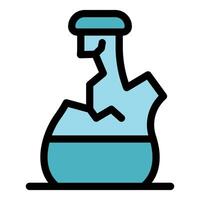 Broken chemical flask with blue liquid leaking out vector