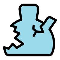 Broken teapot spilling boiling water, simple icon of a damaged kitchenware vector