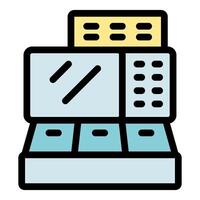 Modern cash register machine with display and keypad for efficient payment processing vector