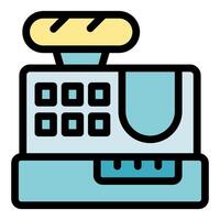 Cash register weighing fresh bread, bakery point of sale system vector