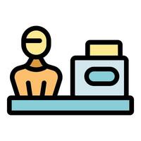 Airport check in counter with passenger waiting for boarding pass vector