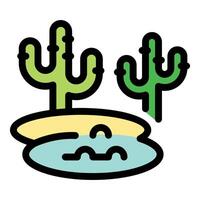 Cacti growing near oasis in desert landscape vector