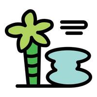 Tropical palm tree swaying in the wind near a small pond vector