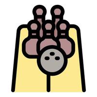Bowling ball rolling towards pins on bowling lane vector