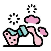 Pink paint squeezing from tube with sparkles and clouds vector