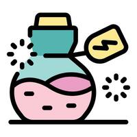 Sparkling magic potion with lightning label is brewing and casting light vector