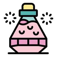 Sparkling pink potion bottle with magical effects brewing inside vector