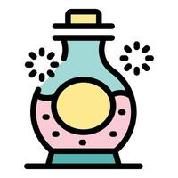 Magic potion brewing in a glass bottle with cork lid and sparkling effects vector