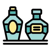 Two different perfume bottles standing on a shelf, retail display of fragrance products vector