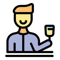Smiling man holding a glass of wine at a bar counter vector