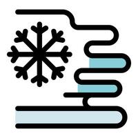 Cold air flowing over frozen ground with snowflake symbol representing low temperature vector