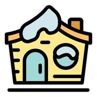 Cozy winter house covered in snow with round window and chimney vector