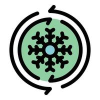 Snowflake rotating inside two circular arrows symbolizing defrosting process vector