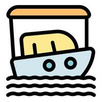 Small covered motorboat navigating calm waters vector
