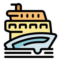 Ferry boat navigating calm waters, passenger transport icon vector